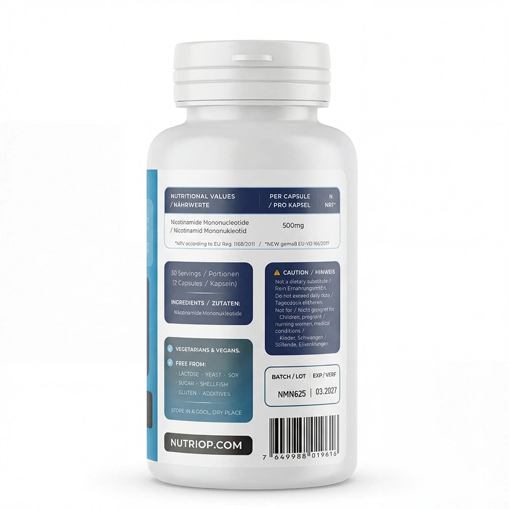 Nutriop Longevity® Pure-NMN Nicotinamide Mononucleotide Extreme Potency 500mg Capsules (x60) - 30 Grams