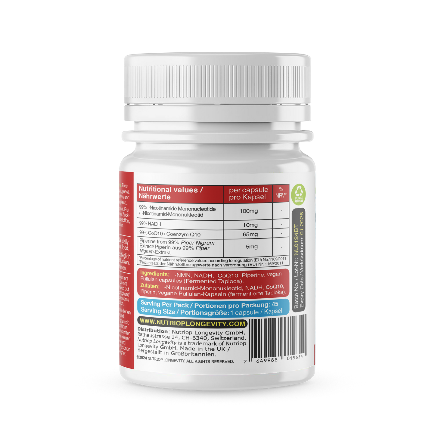 Bio-Enhanced Nutriop Longevity® Life with NADH, NMN and CQ10- Extra Strong - 45 caps