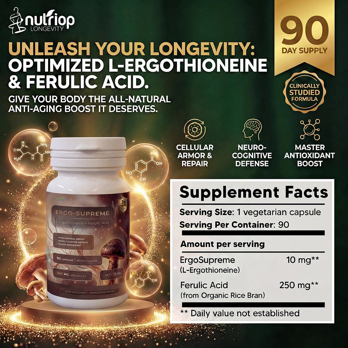 Bio Fermented Nutriop Longevity® ERGO-SUPREME - 10mg per serving- 90 servings
