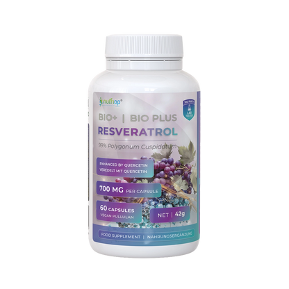 Nutriop® Resveratrol + Quercetin 700mg - Foundational SIRT1 Longevity Stack (60 Capsules)