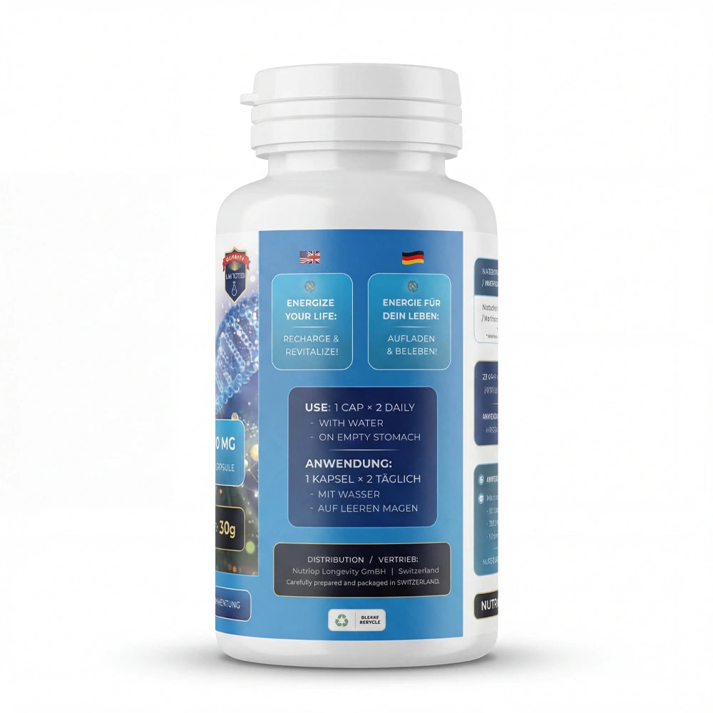 Nutriop Longevity® Pure-NMN Nicotinamide Mononucleotide Extreme Potency 500mg Capsules (x60) - 30 Grams