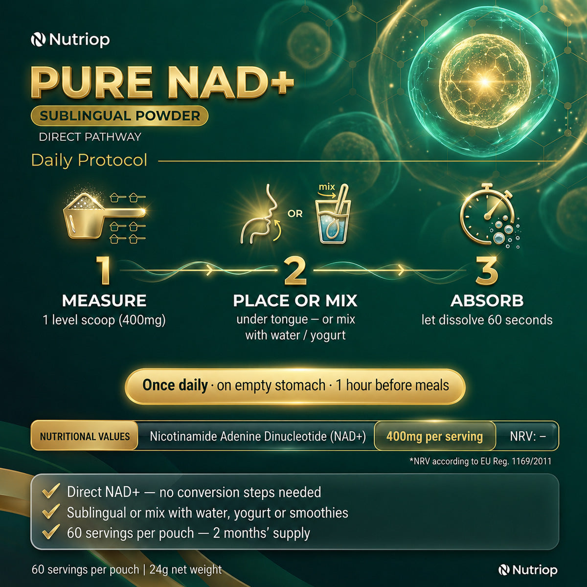 Nutriop® Pure NAD+ Sublingual Powder — The Coenzyme Itself (24g)