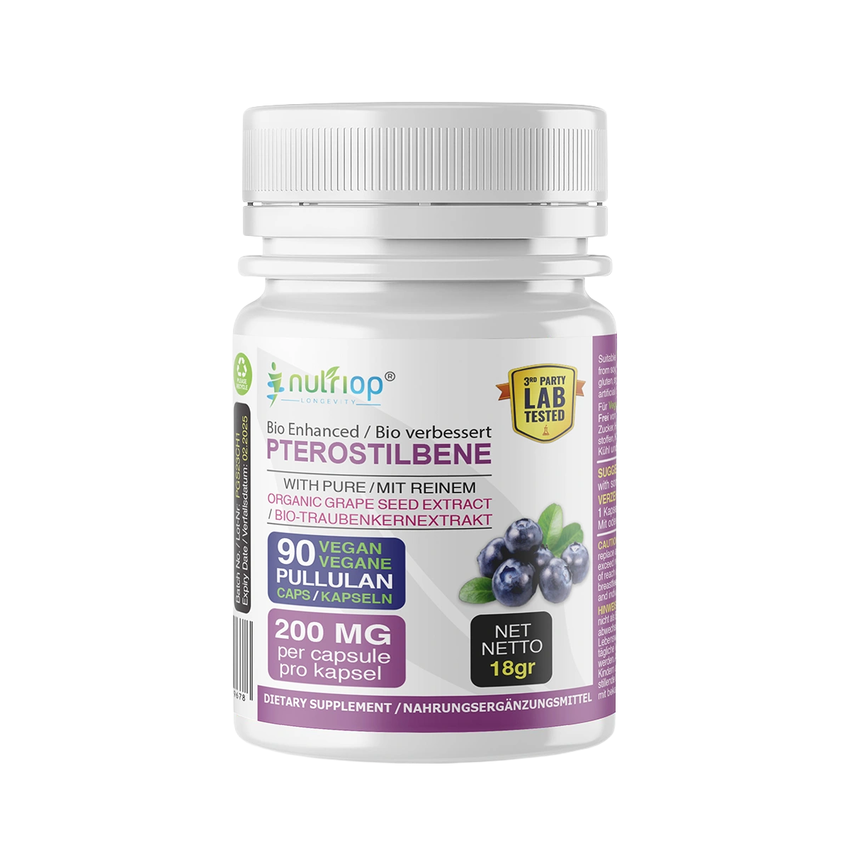 Nutriop® Pterostilbene Extreme + Grape Seed Extract — High-Absorption SIRT1 Activator (90 Capsules)