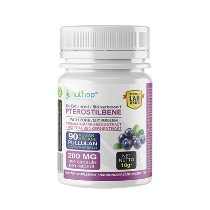 Nutriop® Pterostilbene Extreme + Grape Seed Extract — High-Absorption SIRT1 Activator (90 Capsules)